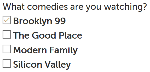 Checkboxes example rendered, Brooklyn 99 checked as default